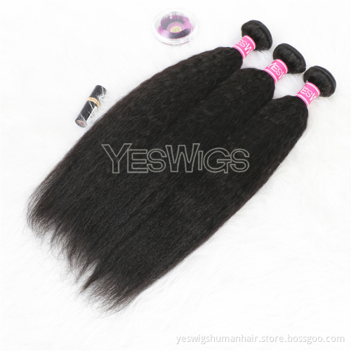 Kinky Straight Brazilian Human Hair Full Thick Bundles Vendor Wholesale Yaki Kinky Straight Extensions Double Weave Human Hair